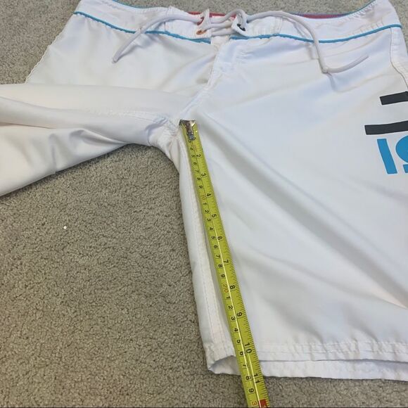 Hurley white multicoloured logo print board shorts swim beach summer Sz 9 - Picture 10 of 11